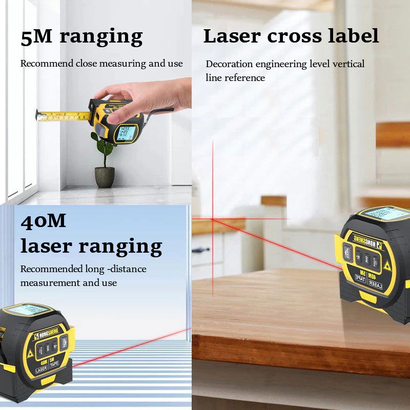 3 in 1 Laser Tape Measure Rangefinder 5M Tape Ruler Infrared High-Precision Intelligent Electronic Ruler Building Distance Meter 2668south