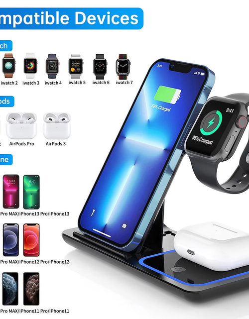 Load image into Gallery viewer, 3 in 1 Wireless Charger, 18W Fast Charger Pad Stand Charging Station Dock for Iwatch Series SE 8/7/6/5/4/3 Airpods Pro/3/2 for Iphone 15/14/13/12 /11/Pro Max/12 Mini /XR (With QC3.0 Adapter) 2668south
