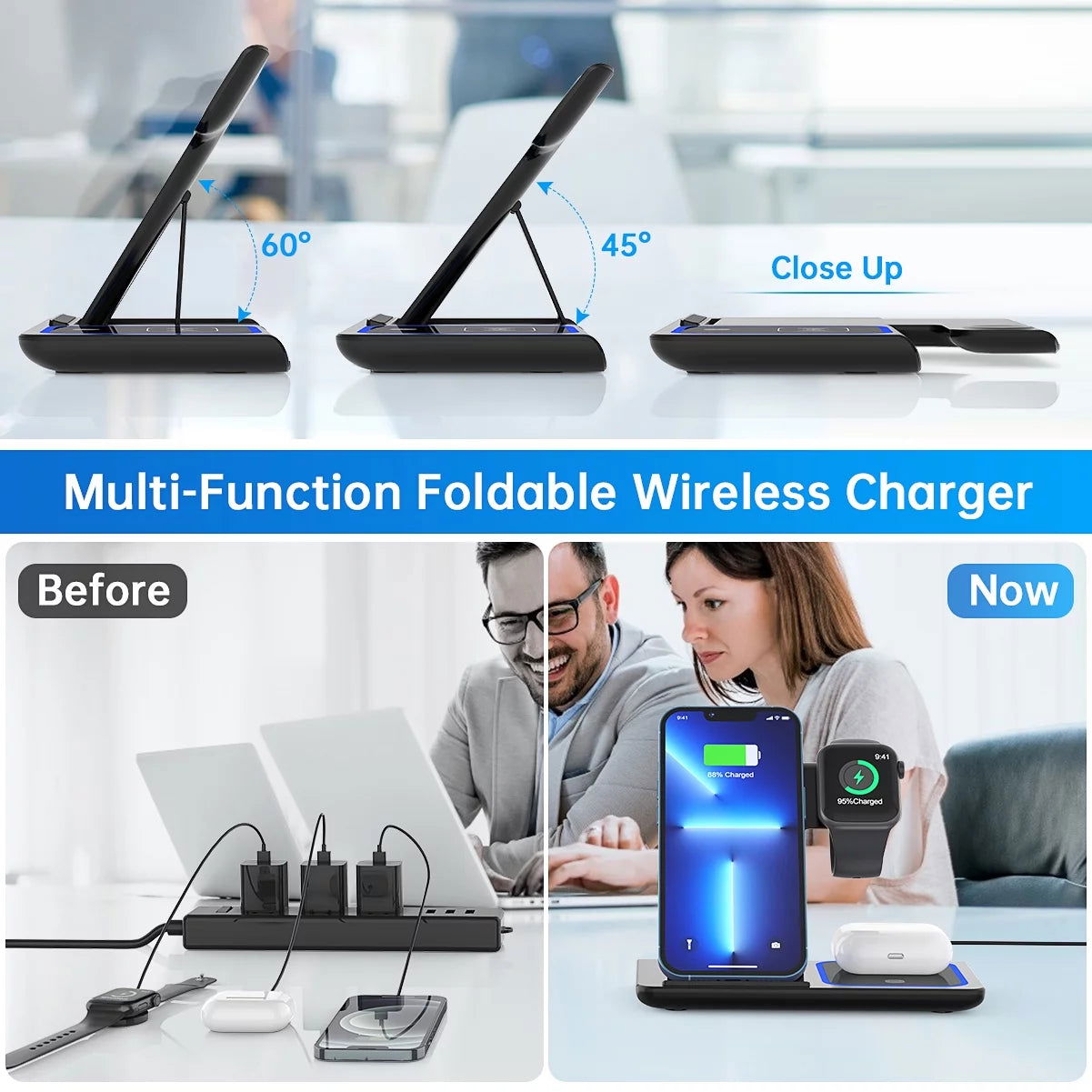 3 in 1 Wireless Charger, 18W Fast Charger Pad Stand Charging Station Dock for Iwatch Series SE 8/7/6/5/4/3 Airpods Pro/3/2 for Iphone 15/14/13/12 /11/Pro Max/12 Mini /XR (With QC3.0 Adapter) 2668south