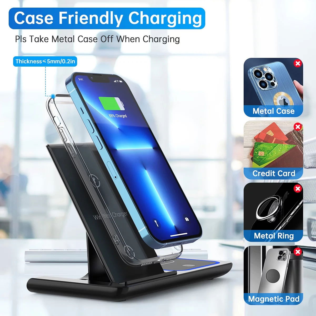 3 in 1 Wireless Charger, 18W Fast Charger Pad Stand Charging Station Dock for Iwatch Series SE 8/7/6/5/4/3 Airpods Pro/3/2 for Iphone 15/14/13/12 /11/Pro Max/12 Mini /XR (With QC3.0 Adapter) 2668south