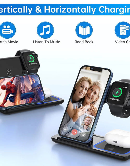 Load image into Gallery viewer, 3 in 1 Wireless Charger, 18W Fast Charger Pad Stand Charging Station Dock for Iwatch Series SE 8/7/6/5/4/3 Airpods Pro/3/2 for Iphone 15/14/13/12 /11/Pro Max/12 Mini /XR (With QC3.0 Adapter) 2668south
