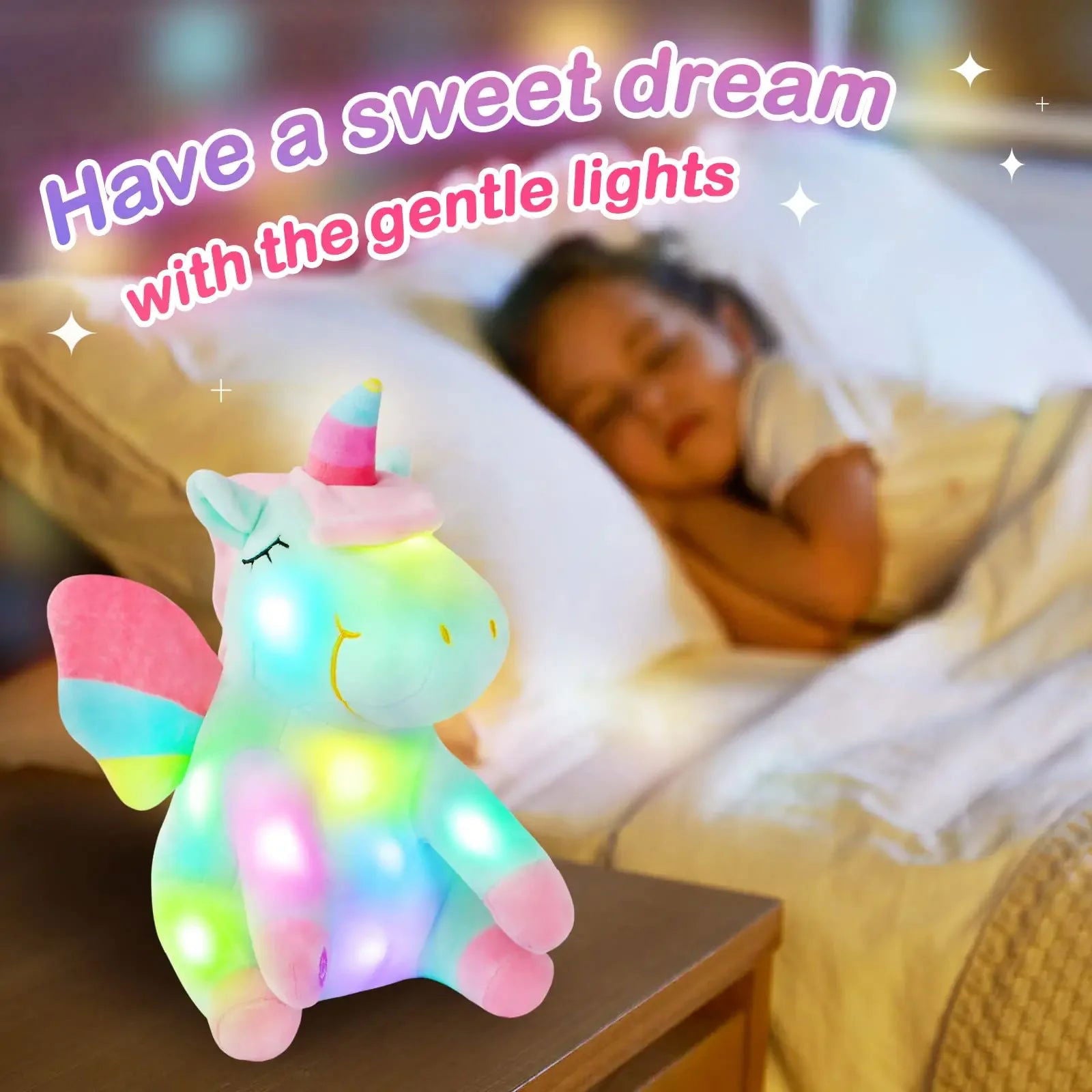 30Cm LED Light Musical Unicorn Plush Toys Soft Cute Green Pink Light-Up Stuffed Animals for Girls Birthday Gift Glowing Toy 2668south