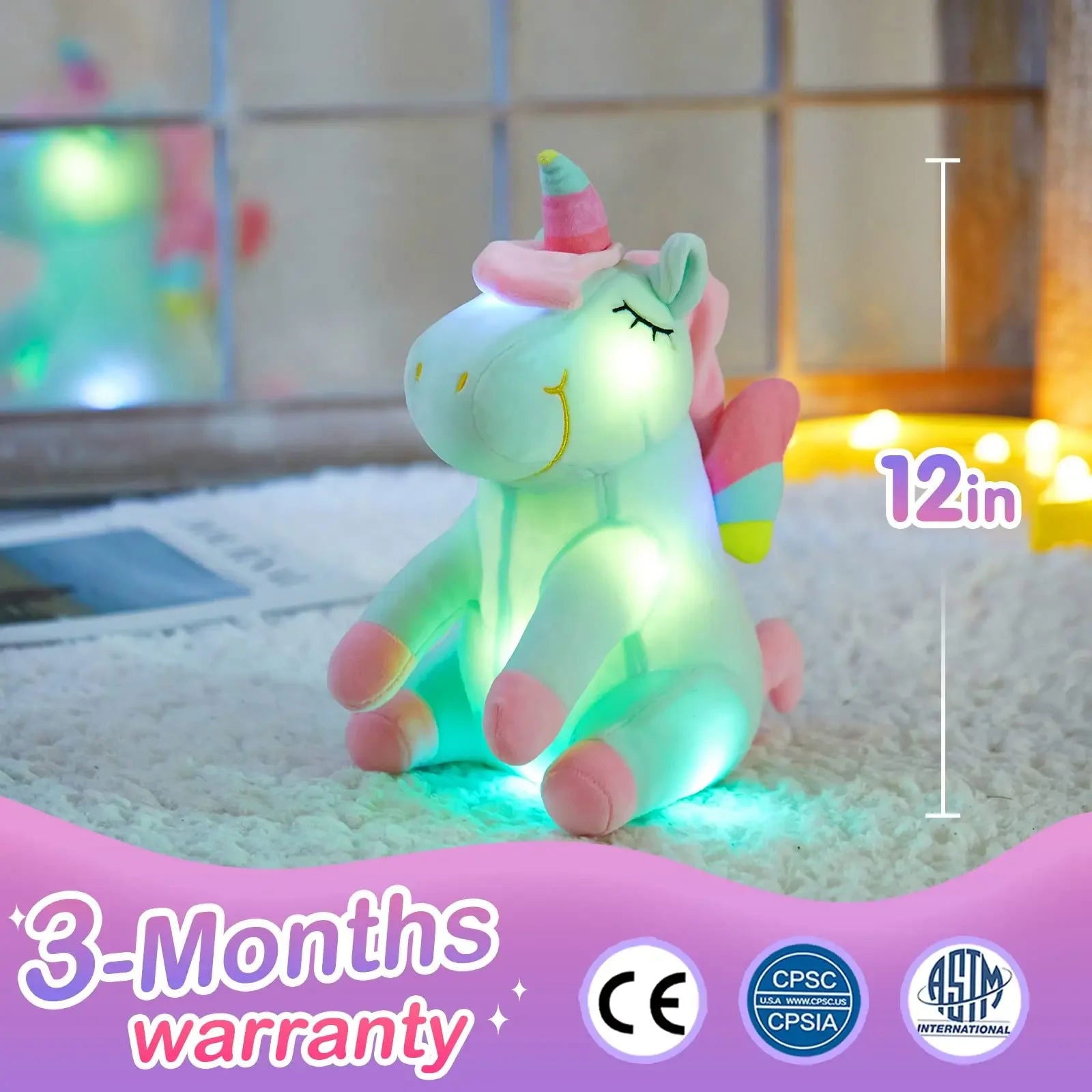 30Cm LED Light Musical Unicorn Plush Toys Soft Cute Green Pink Light-Up Stuffed Animals for Girls Birthday Gift Glowing Toy 2668south