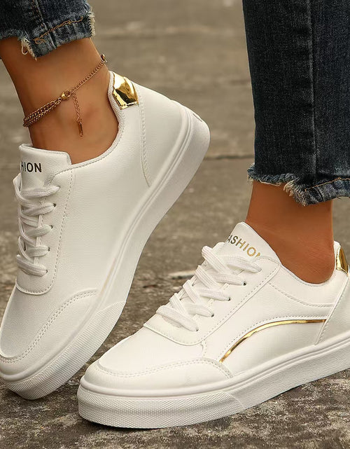 Load image into Gallery viewer, PU Leather Round Toe Flat Sneakers
