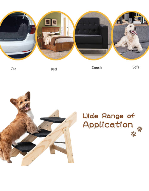 Load image into Gallery viewer, Wood Pet Stairs Pet Steps  Foldable 3 Levels Dog Stairs  Ramp Perfect For Beds And Cars Portable Dog Cat Ladder Up To 110 Pounds
