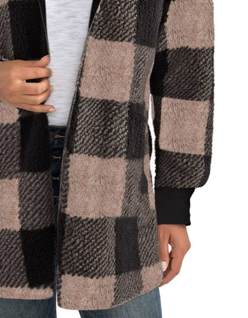 Load image into Gallery viewer, Plaid Long Sleeve Hooded Coat
