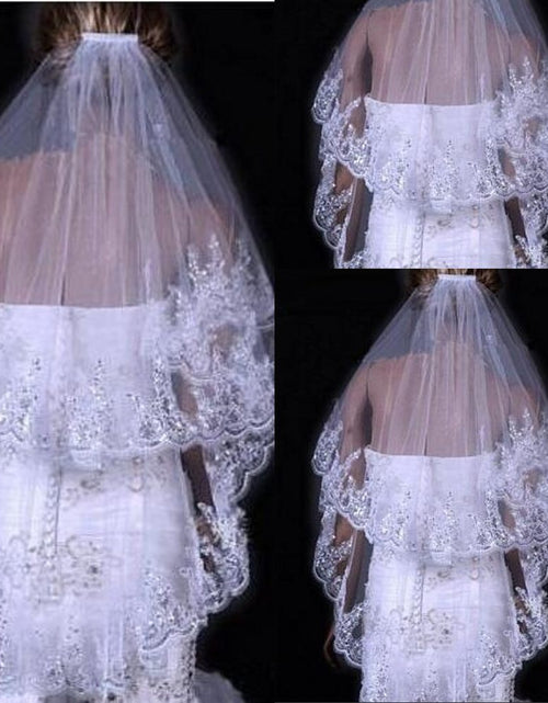 Load image into Gallery viewer, Bridal Sequined Polyester Veil Face Cover Two Layers Lace Sideband
