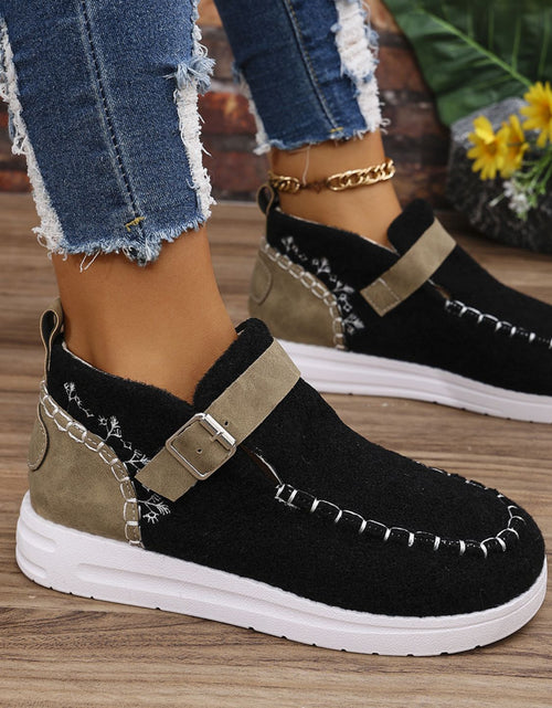 Load image into Gallery viewer, Contrast Round Toe Buckle Sneakers
