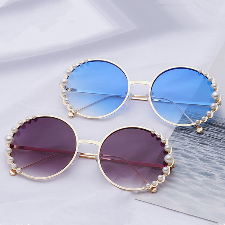 Round frame pearl sunglasses ladies sunglasses