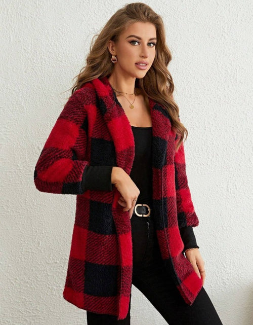 Load image into Gallery viewer, Plaid Long Sleeve Hooded Coat
