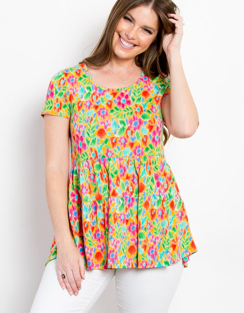 Load image into Gallery viewer, Be Stage Floral Short Sleeve Babydoll Top
