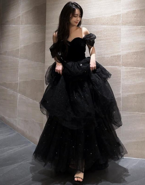 Load image into Gallery viewer, Black Evening Dress Light Luxury Minority French Style Pettiskirt
