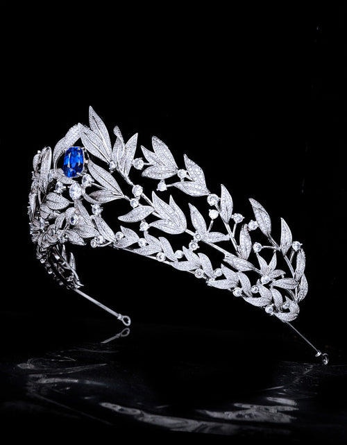 Load image into Gallery viewer, Sapphire Crown Copper Micro Inlay AAA Zircon Crown Wedding Headdress
