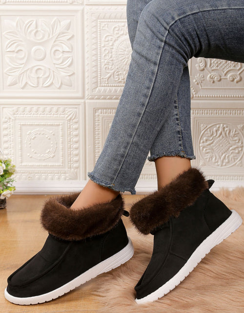 Load image into Gallery viewer, Faux Fur Suede Round Toe Sneakers
