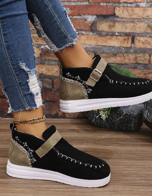 Load image into Gallery viewer, Contrast Round Toe Buckle Sneakers
