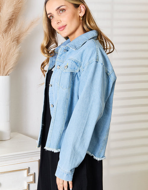 Load image into Gallery viewer, Double Take Dropped Shoulder Raw Hem Denim Jacket
