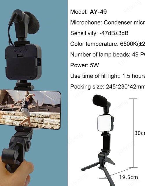 Load image into Gallery viewer, Phone Holder Photography Lighting Smartphone Video Kit Microphone LED Selfie Tripod Recording Handle Portable Stabilizer Bracket
