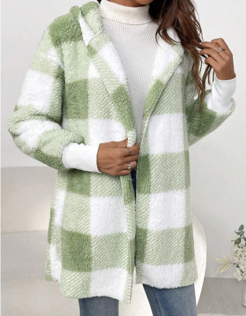 Load image into Gallery viewer, Plaid Long Sleeve Hooded Coat
