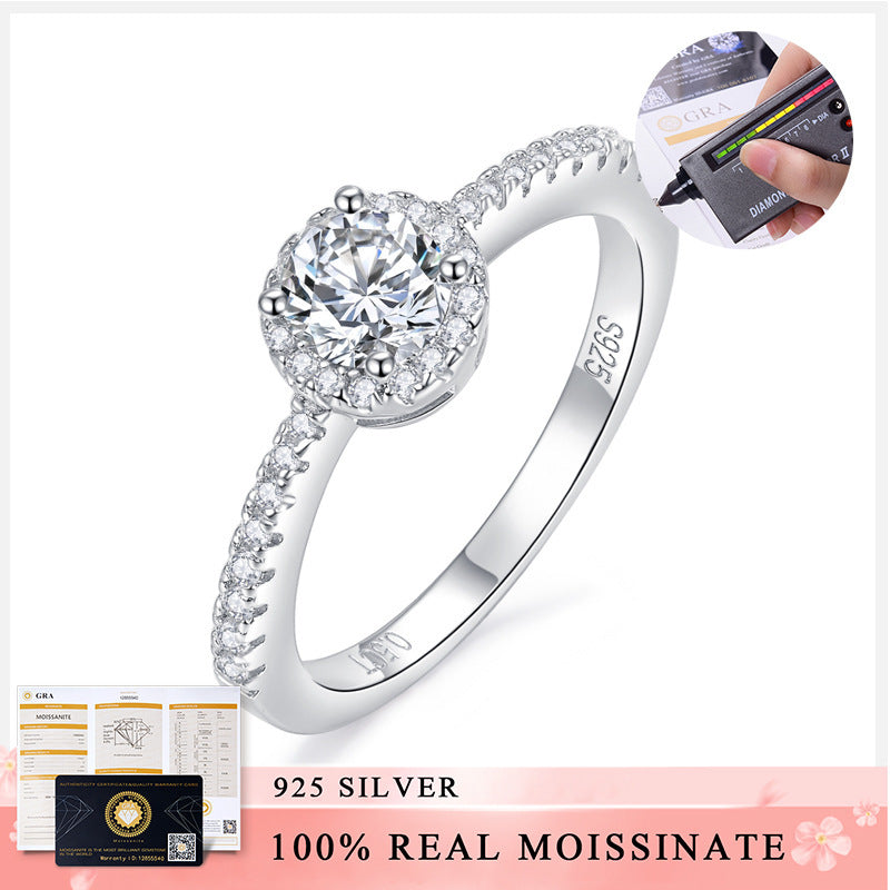 Round Bag Full Diamond S925 Silver 18K Gold Plating Mosanite Diamond Ring Female My Store