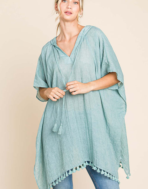 Load image into Gallery viewer, Cotton Bleu by Nu Label Tassel Hem Hooded Cover Up
