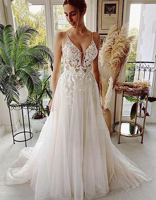 Load image into Gallery viewer, Women&#39;s Wedding Dress Lace Strap Backless
