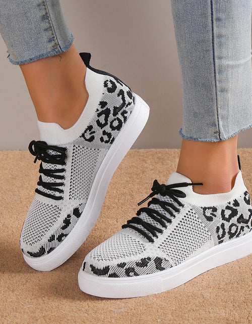 Load image into Gallery viewer, Lace-Up Leopard Flat Sneakers
