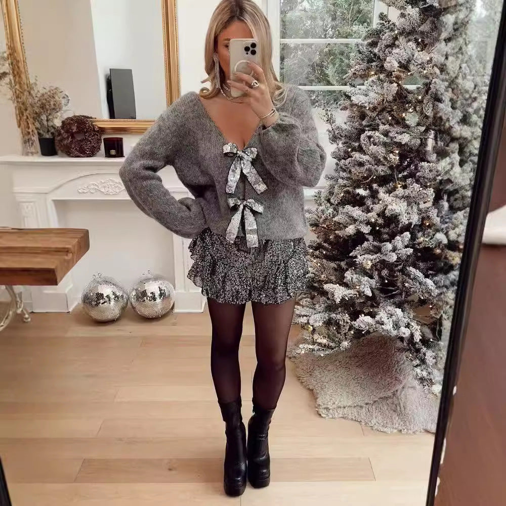 Women's Sequined Bowknot Decoration Loose Knitted Sweater My Store