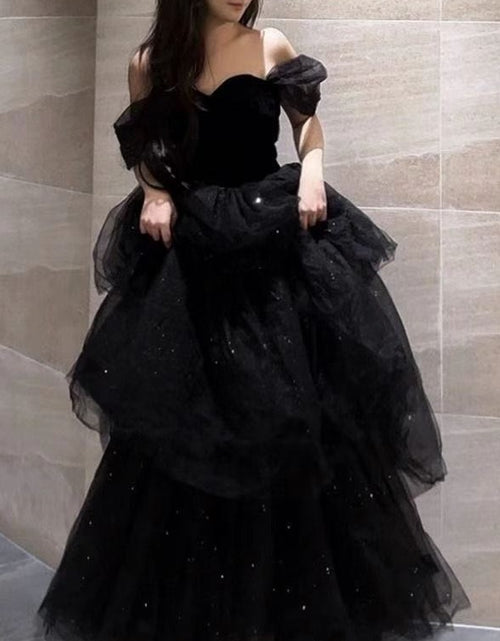 Load image into Gallery viewer, Black Evening Dress Light Luxury Minority French Style Pettiskirt
