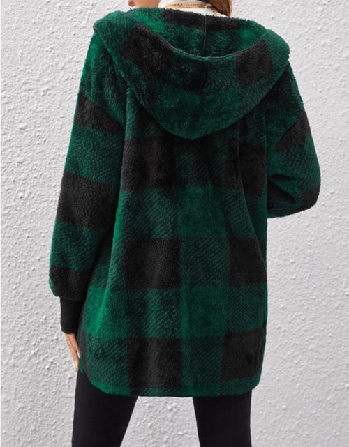 Load image into Gallery viewer, Plaid Long Sleeve Hooded Coat
