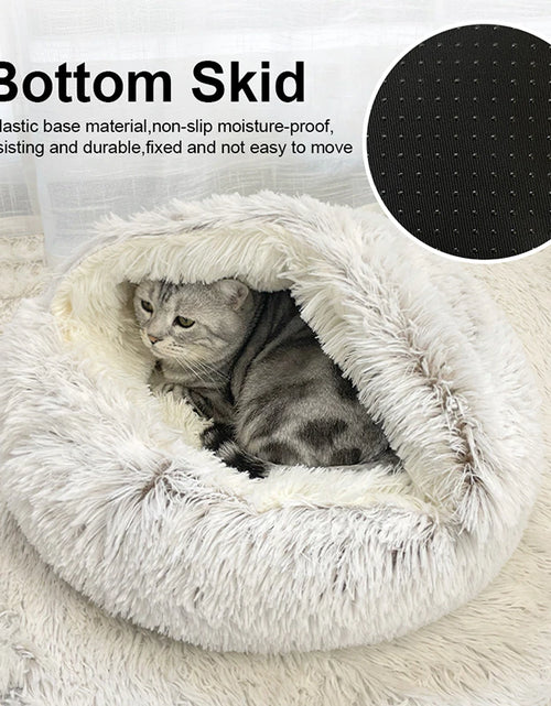 Load image into Gallery viewer, Winter Long Plush Pet Cat Bed round Cat Cushion Cat House 2 in 1 Warm Cat Basket Cat Sleep Bag Cat Nest Kennel for Small Dog Cat
