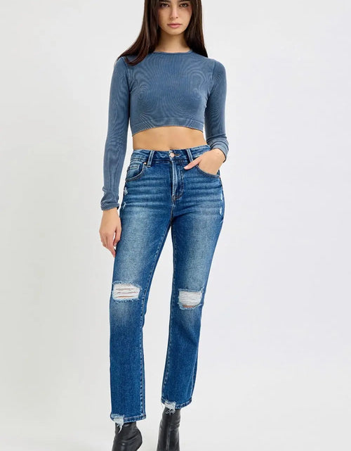 Load image into Gallery viewer, RISEN Full Size High Rise Distressed Crop Straight Jeans Trendsi
