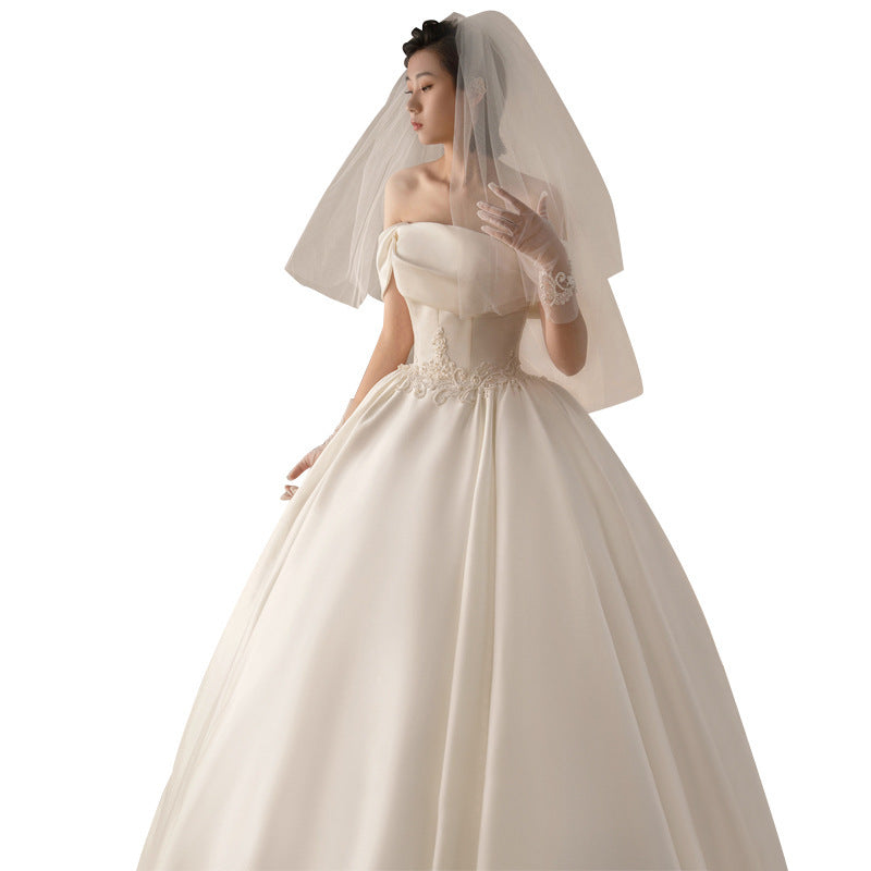 Women's Satin Off-shoulder Retro Fashion Trailing Wedding Dress