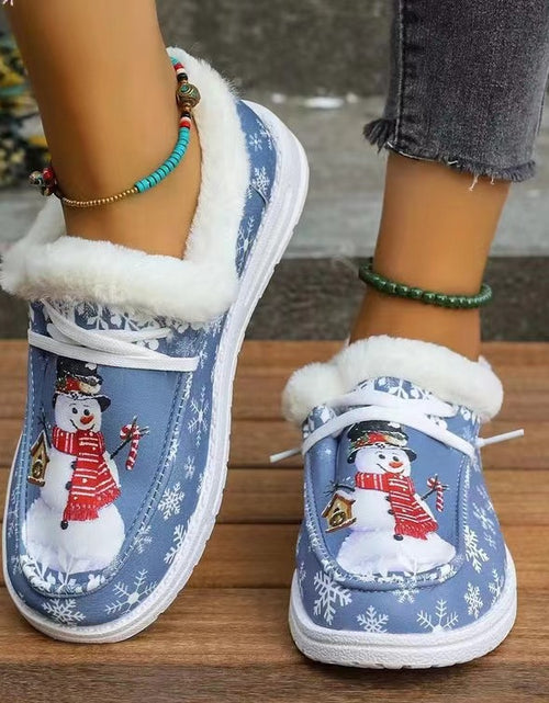 Load image into Gallery viewer, Snowman Print Round Toe Slip-Ons
