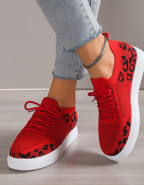 Load image into Gallery viewer, Lace-Up Leopard Flat Sneakers
