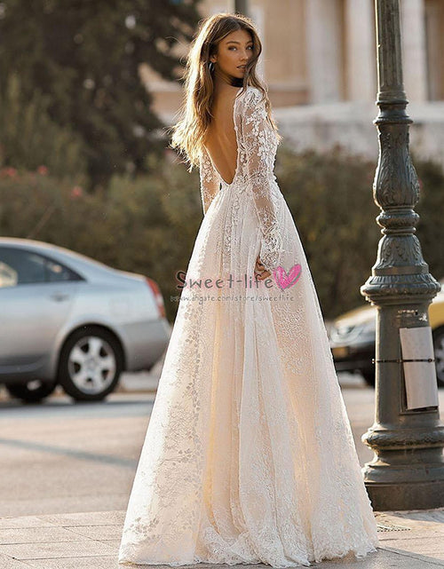 Load image into Gallery viewer, Women&#39;s Wedding Dress Lace Long Sleeve Dinner Party Gown
