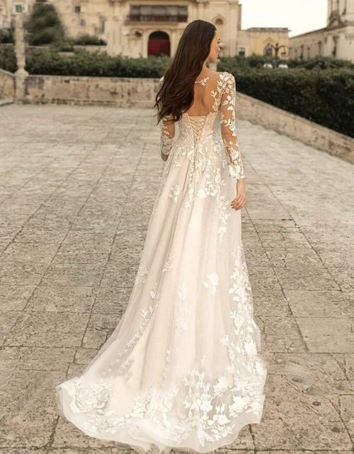 Load image into Gallery viewer, Long Sleeve Wedding Dress Mori Style Bridal Simple Round Neck
