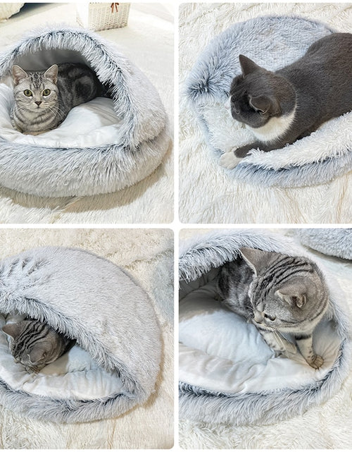 Load image into Gallery viewer, Winter Long Plush Pet Cat Bed round Cat Cushion Cat House 2 in 1 Warm Cat Basket Cat Sleep Bag Cat Nest Kennel for Small Dog Cat
