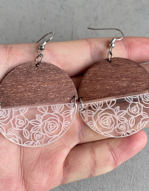 Load image into Gallery viewer, Wood Acrylic Geometric Stitching Rose Flower Lace Laser Marking Personalized Earrings My Store
