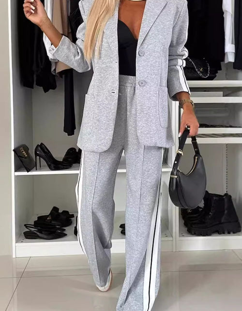 Load image into Gallery viewer, Full Size Contrast Lapel Collar Top and Pants Set
