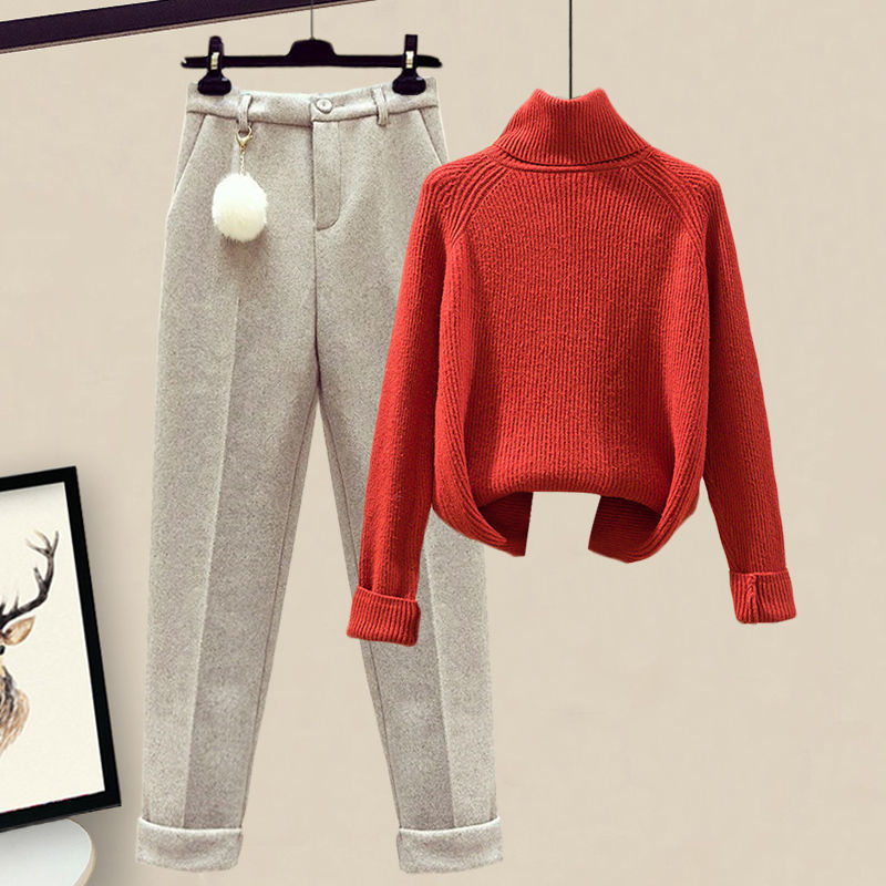 Women's Casual Sweater Haren Pants And Velvet Cotton Suit Set My Store