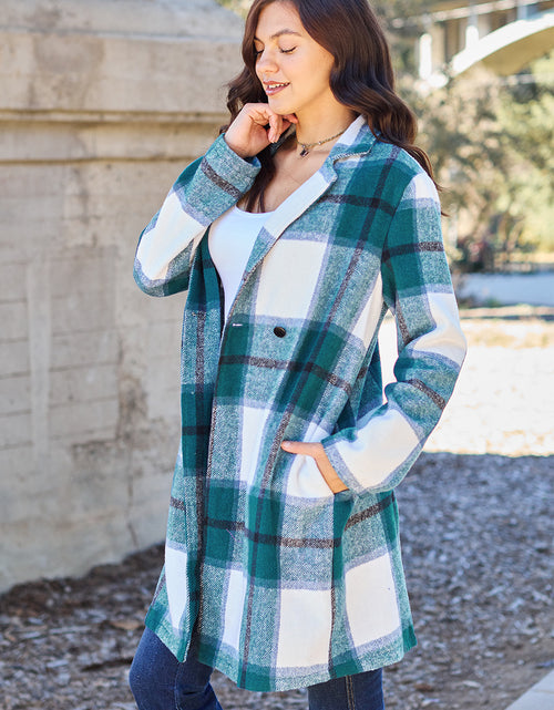 Load image into Gallery viewer, Double Take Full Size Plaid Button Up Lapel Collar Coat
