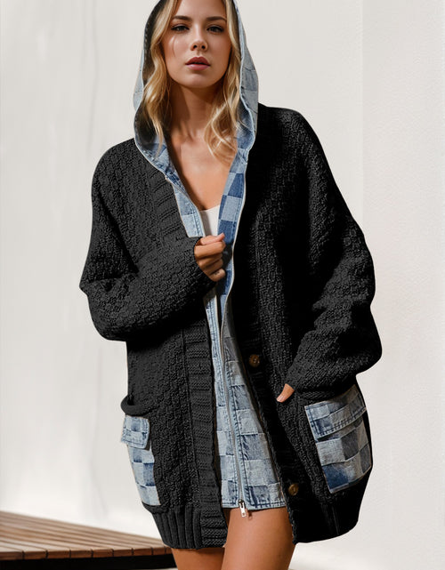 Load image into Gallery viewer, Double Take Full Size Hooded Denim Spliced Sweater Cardigan
