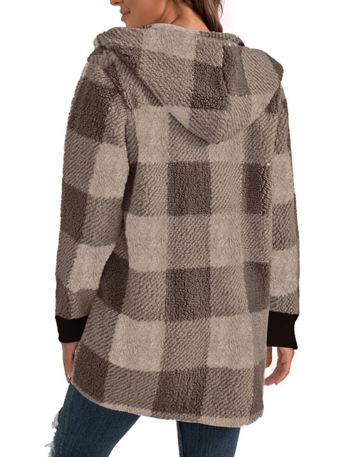 Load image into Gallery viewer, Plaid Long Sleeve Hooded Coat
