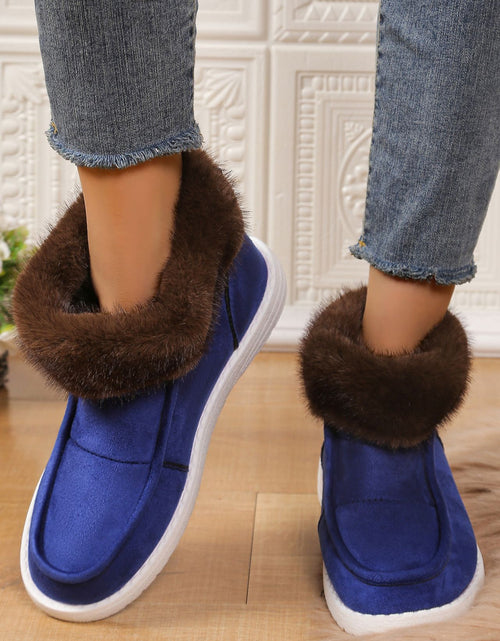 Load image into Gallery viewer, Faux Fur Suede Round Toe Sneakers
