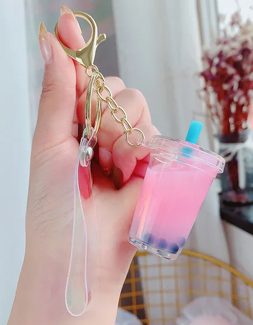 Load image into Gallery viewer, Creative Floating Unicorn Milk Tea Cup Bottle Keychain Cute Fruit Daisy Cat Bubble Tea Quicksand Sequins Liquid Car Keys Chain
