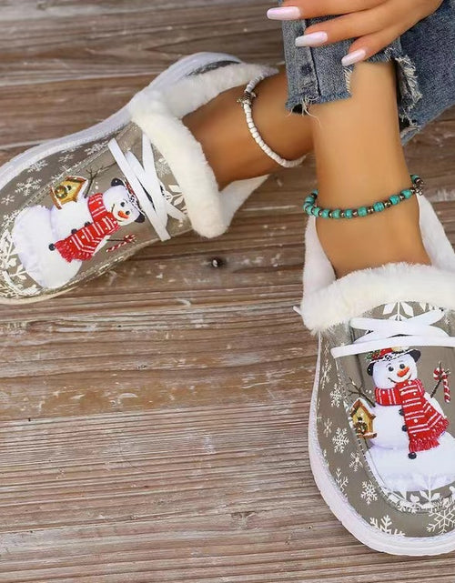 Load image into Gallery viewer, Snowman Print Round Toe Slip-Ons
