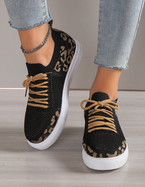 Load image into Gallery viewer, Lace-Up Leopard Flat Sneakers
