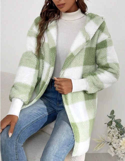 Load image into Gallery viewer, Plaid Long Sleeve Hooded Coat
