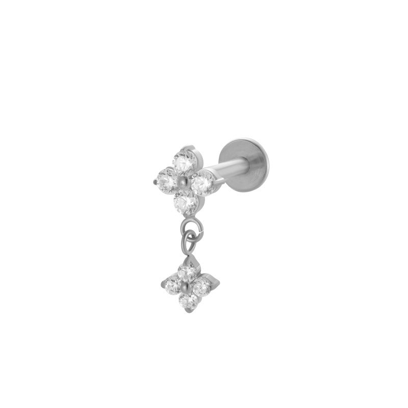 Titanium Alloy Inlaid Zircon Flower Love Heart Star Internal Screw Labret Puncture Ear Bone Stud My Store