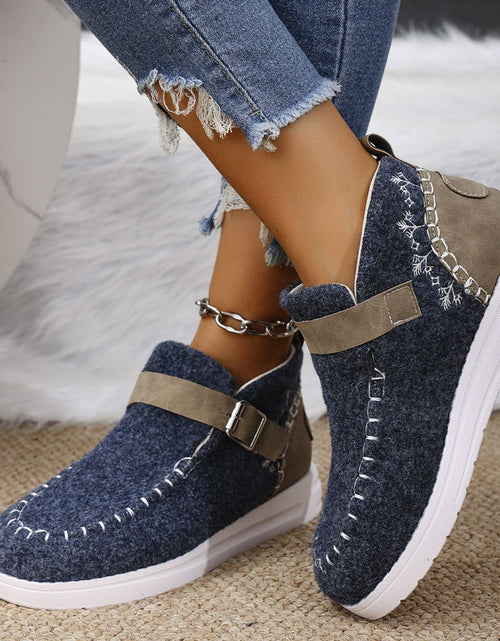 Load image into Gallery viewer, Contrast Round Toe Buckle Sneakers
